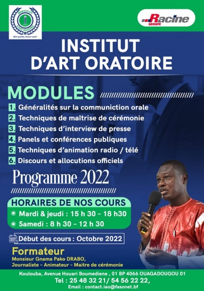 Annonce de formation: Session de formation 2022 de l'Institut d'Art Oratoire