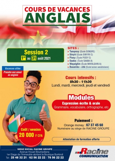 Annonces: Formation Cours de vacances Anglais SESSION  2